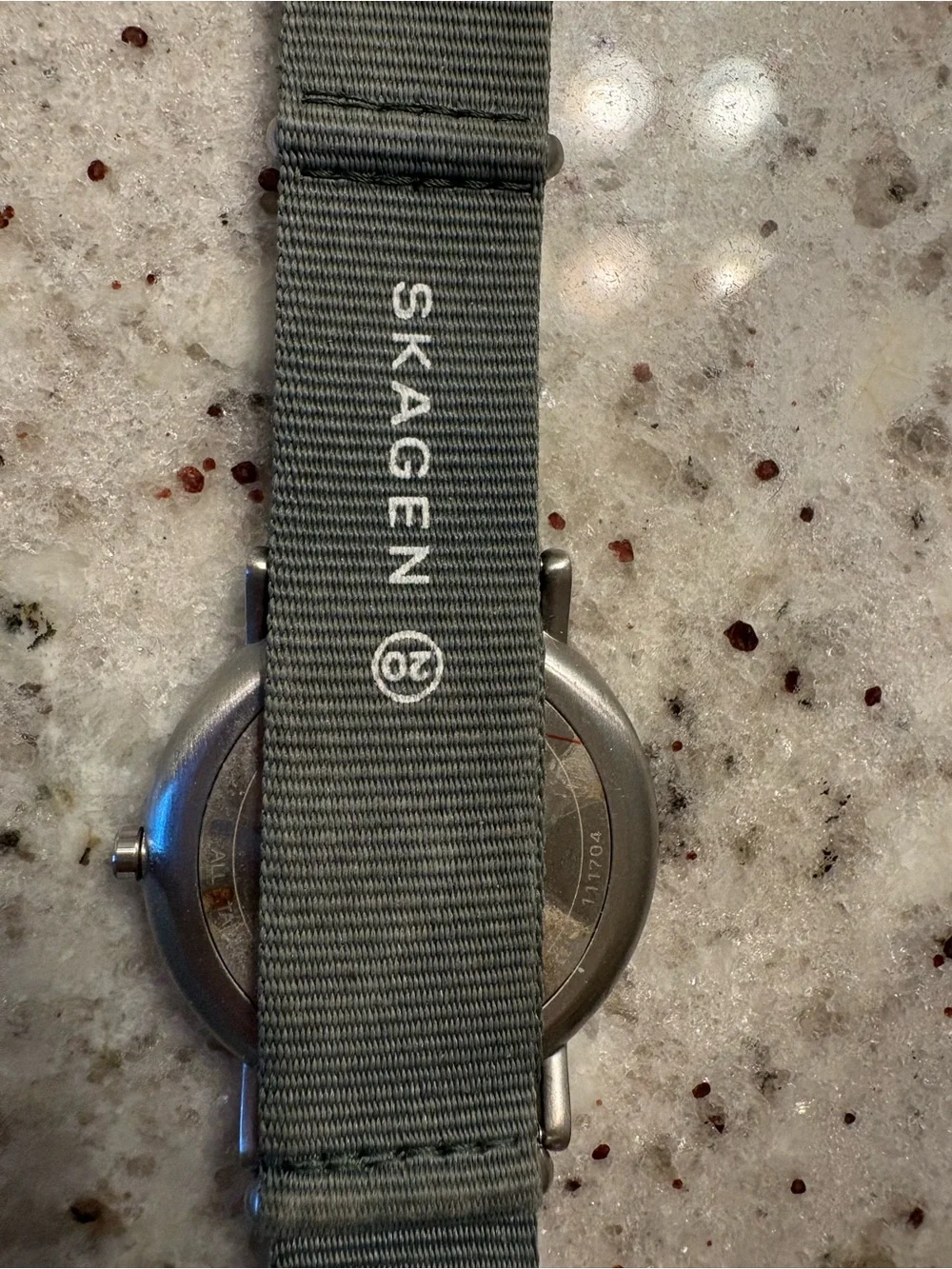 Skagen Silver Case Watch with Olive Green Nylon Strap